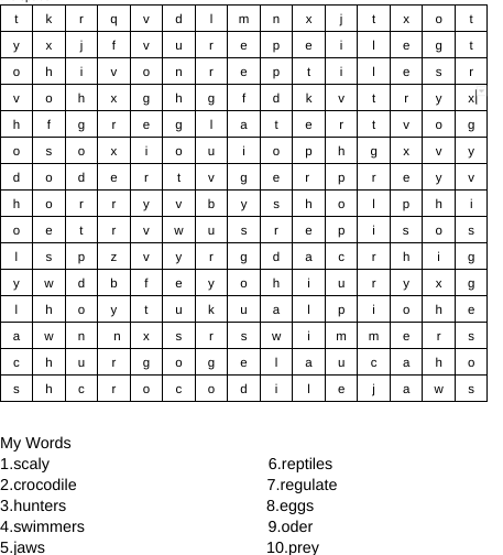 crocodile word search. – Nate F @ Rāwhiti School